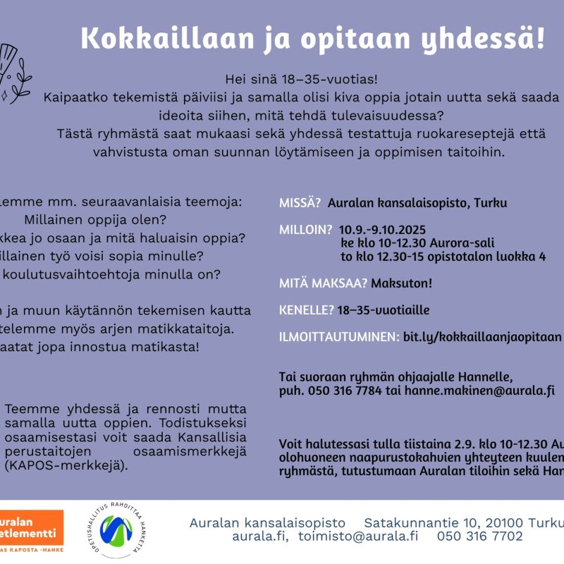 Kokkaillaan ja opitaan yhdessä ryhmän mainos