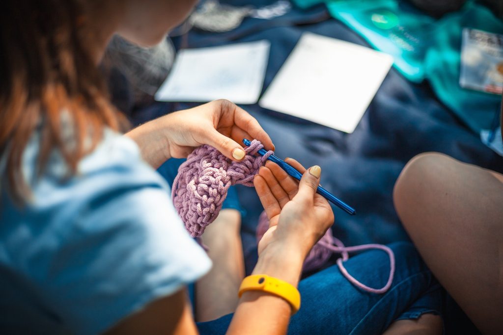 Woman crocheting