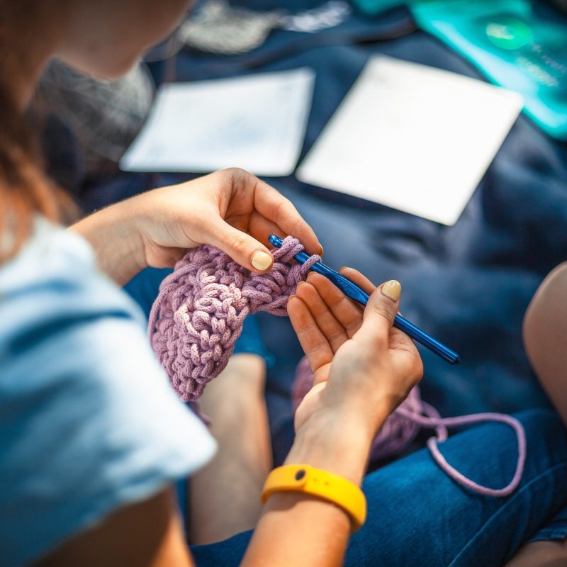 Woman crocheting