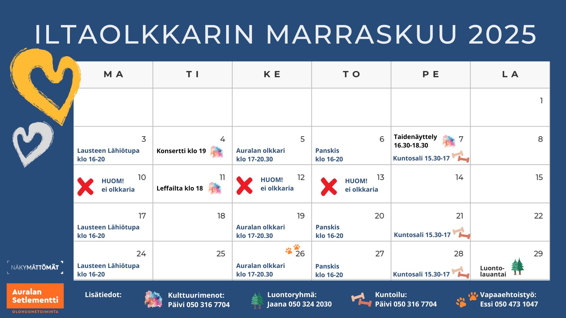 Iltaolkkareiden marraskuun ohjelma