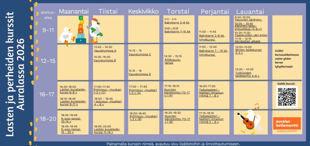 lasten ja perheiden kurssien lukujärjestys