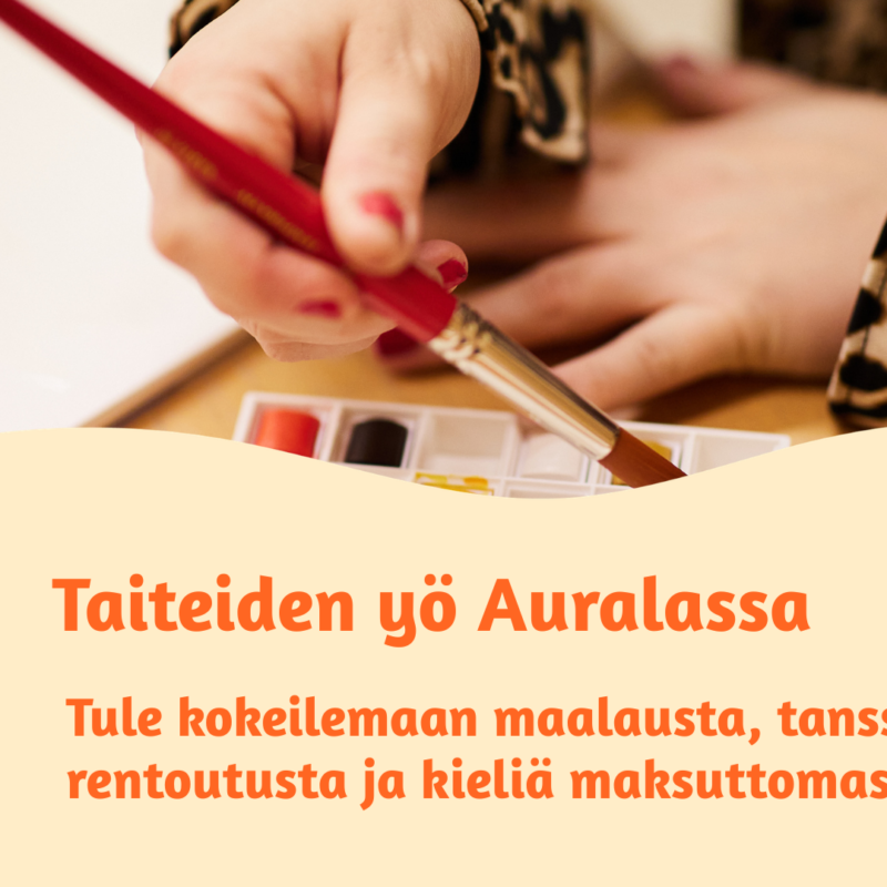 Tapahtumamainos. Kuvassa ihminen maalaa.